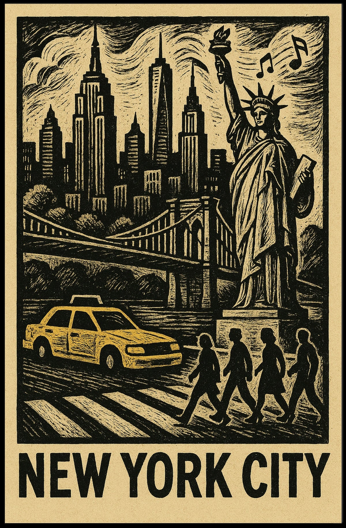 New York City Iconic Skyline Poster Vintage Wall Art