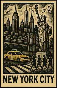 New York City Iconic Skyline Poster Vintage Wall Art