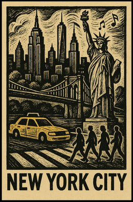 New York City Iconic Skyline Poster Vintage Wall Art