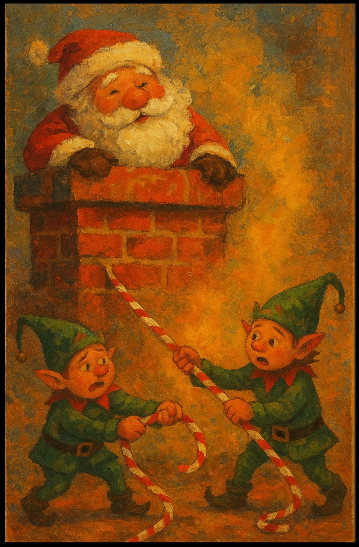 Santa's Chimney Surprise: Vintage Christmas Poster