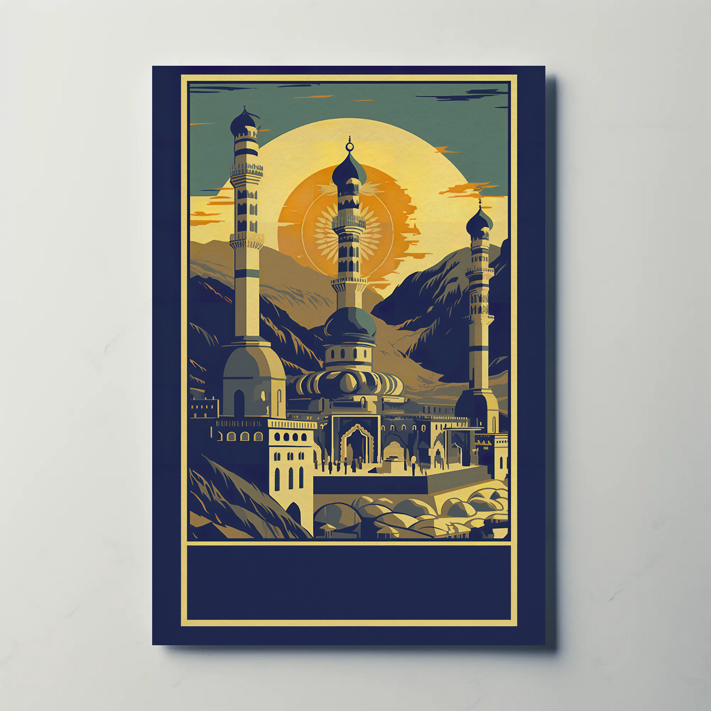 Majestic Mountain Mosque Sunburst Vintage Travel Poster