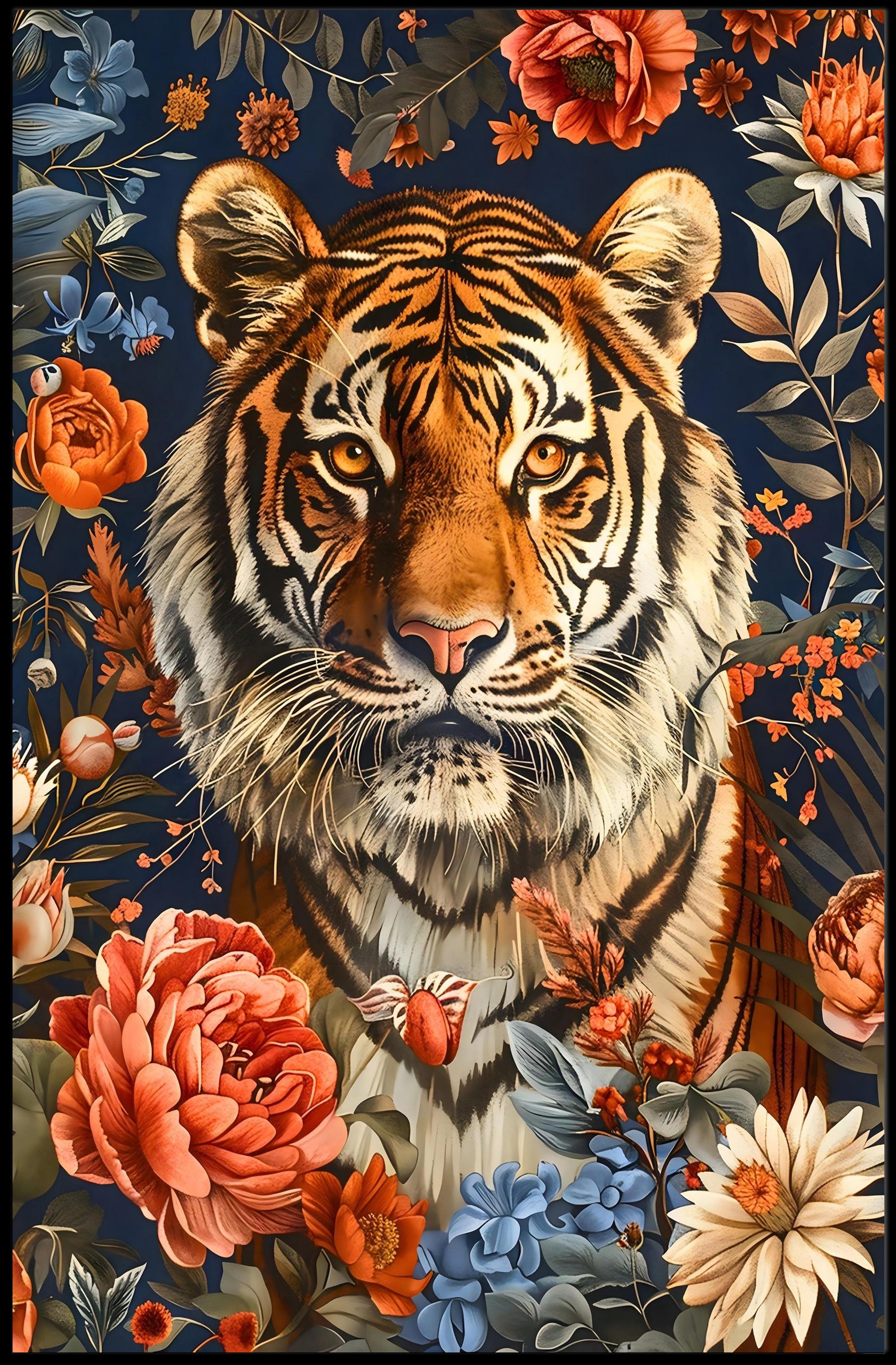 Majestic Tiger Wall Art Amidst Blossoms