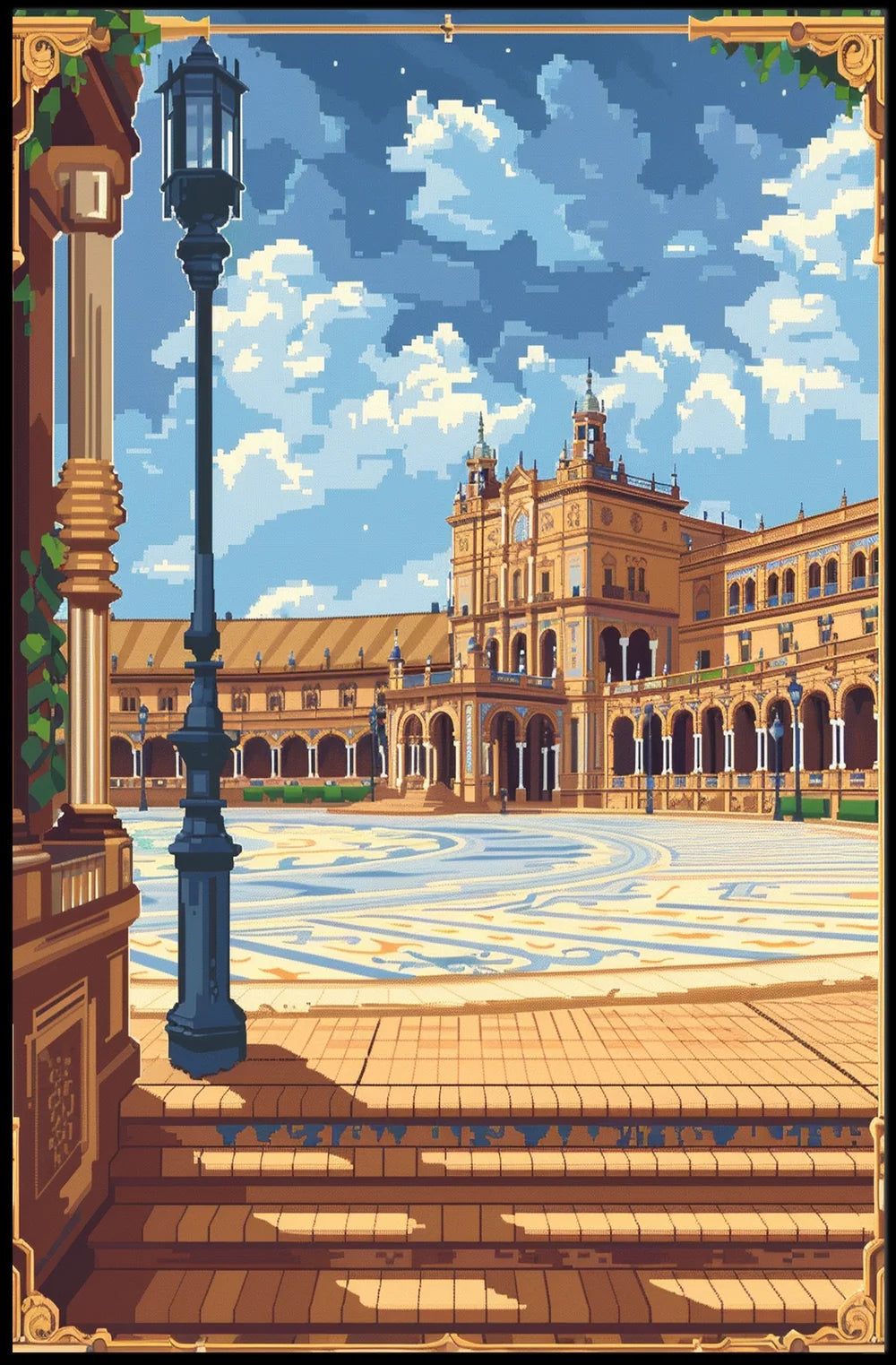 Plaza de España Pixel Art Travel Poster
