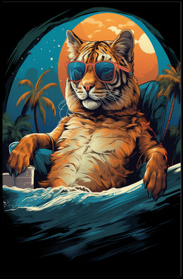 Relaxed Tiger on Beach Artistic Animal Poster