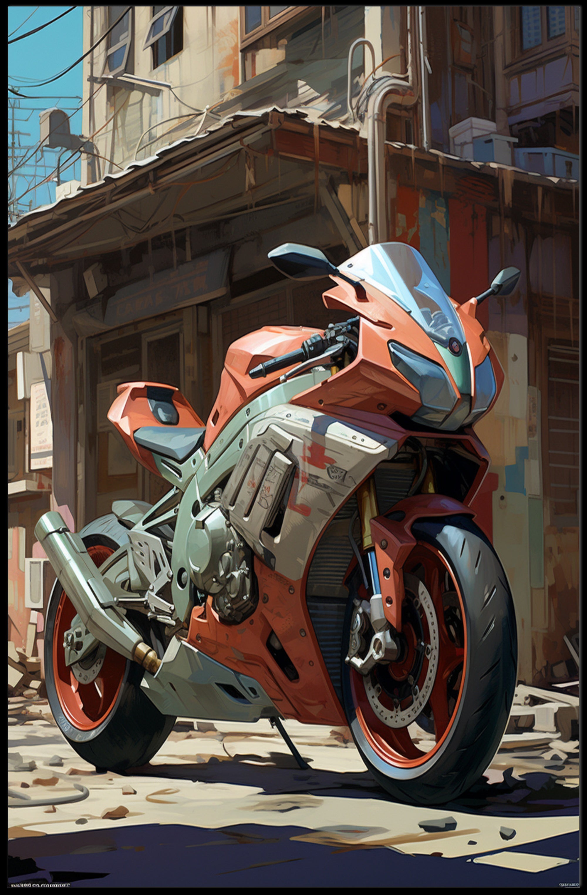 Urban Motorcycle Art Poster PosterGoat