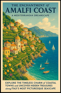 Amalfi Coast Vintage Travel Poster: Italian Seaside Charm