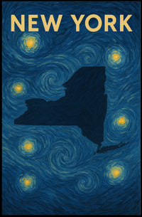New York City Starry Night Skyline Poster Modern Wall Art