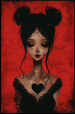 Gothic Red Background Somber Female Character Poster PosterGoat