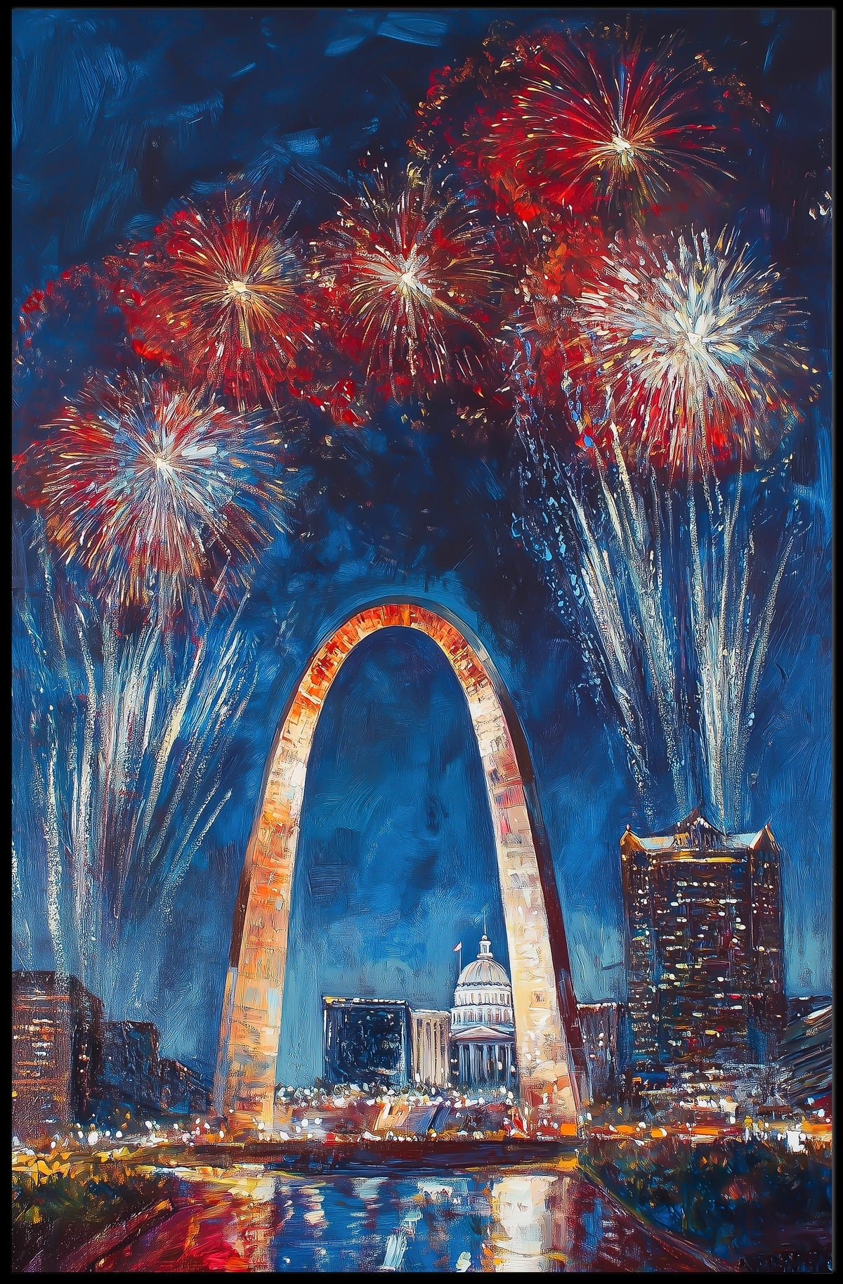 Gateway Arch St Louis Fireworks Night Cityscape Poster