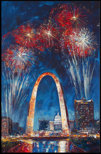 Gateway Arch St Louis Fireworks Night Cityscape Poster