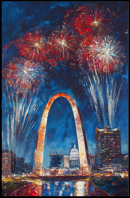 Gateway Arch St Louis Fireworks Night Cityscape Poster