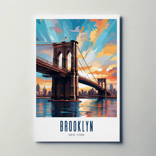 Brooklyn Bridge New York City Travel Sunset Poster