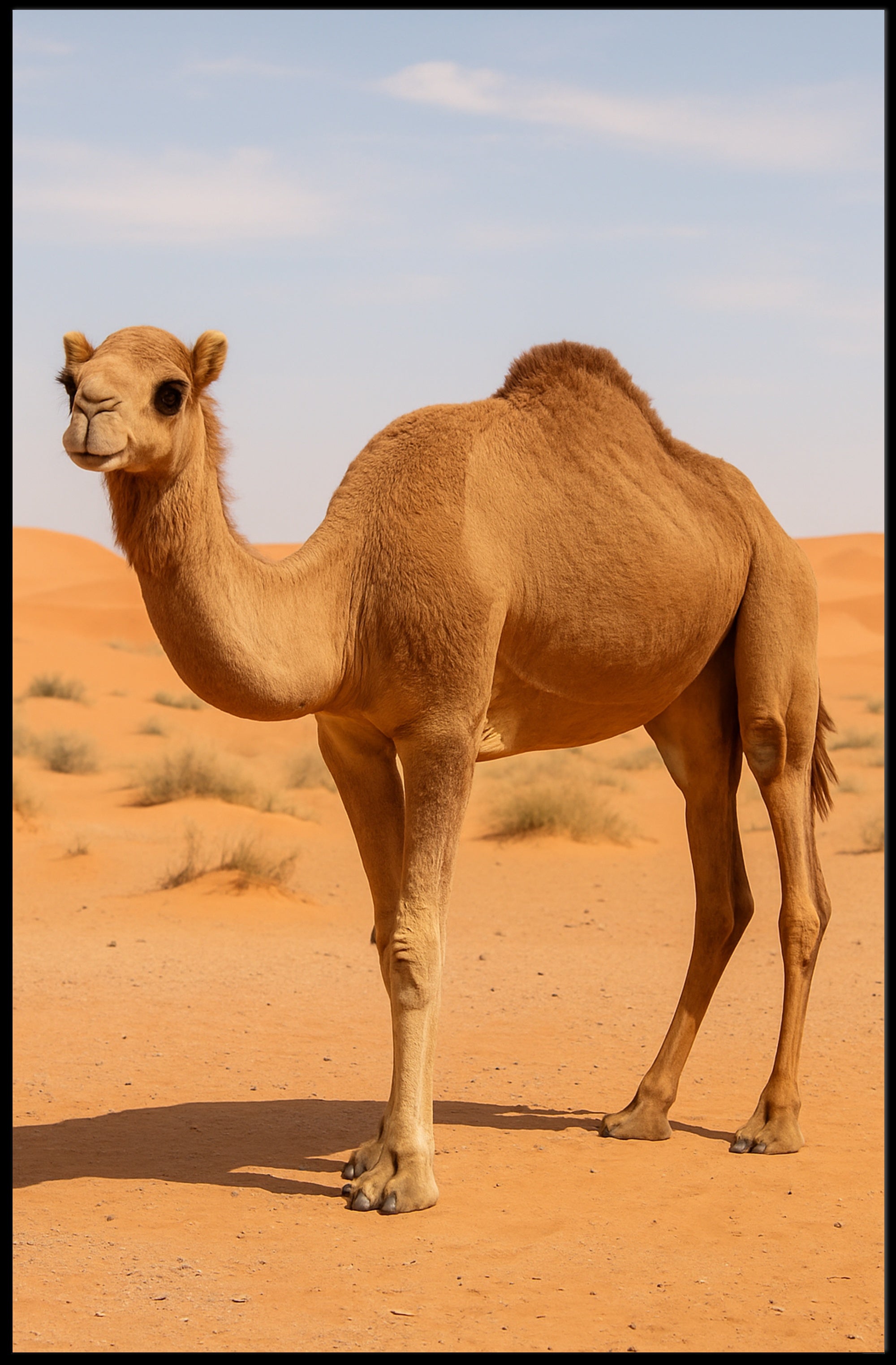 Serene Camel in Tranquil Desert Landscape Animal Poster