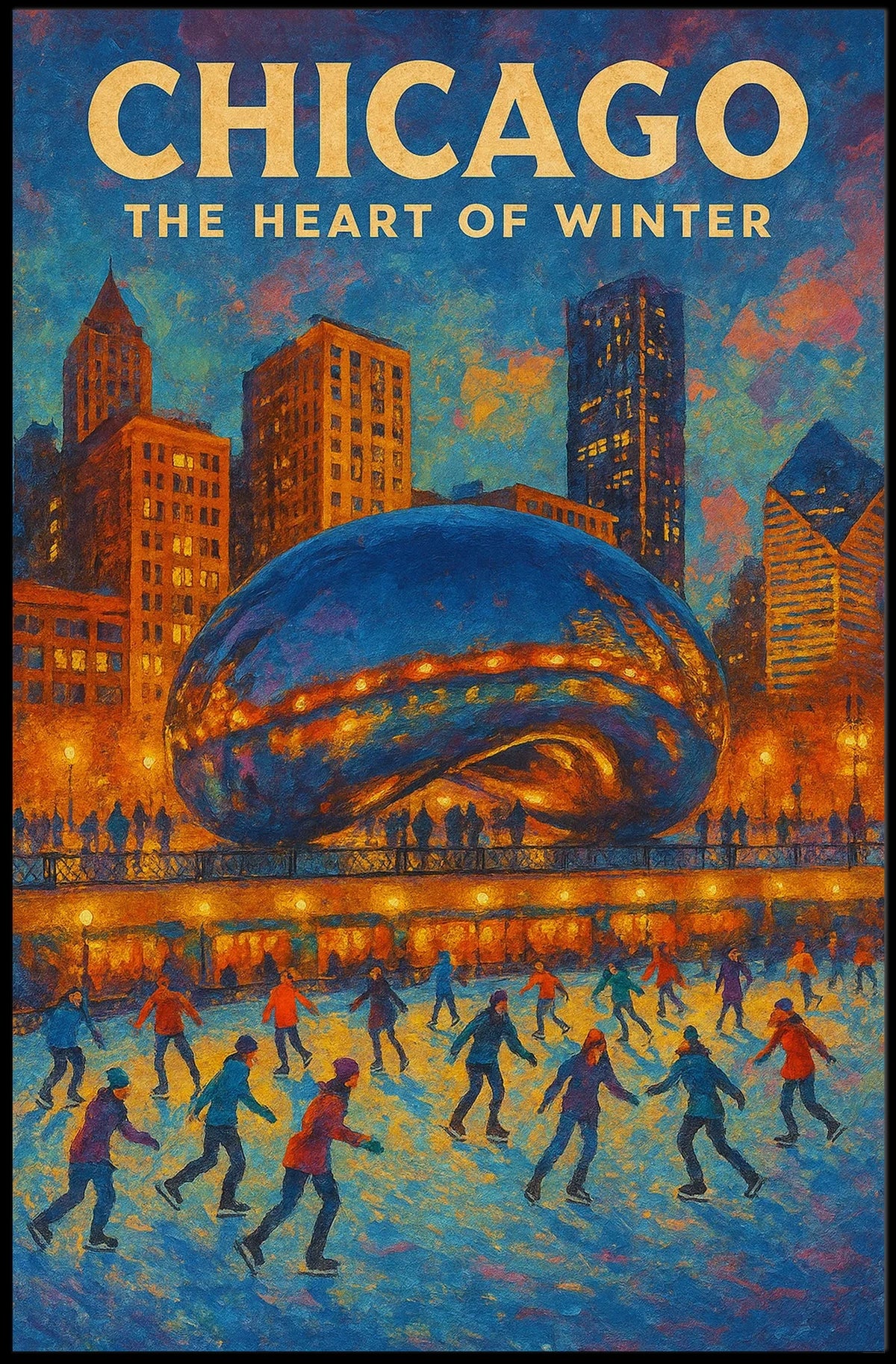 Chicago City Scene In Winter Landscape Wall Poster