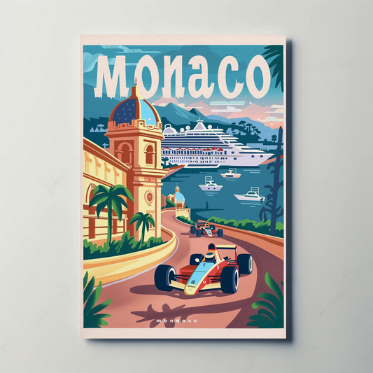 Monaco Grand Prix Coastline Drive Travel Poster