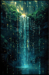 Neon Waterfall In The City Poster