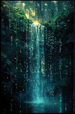 Neon Waterfall In The City Poster