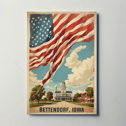 Bettendorf Iowa Town Hall Vintage Travel Poster