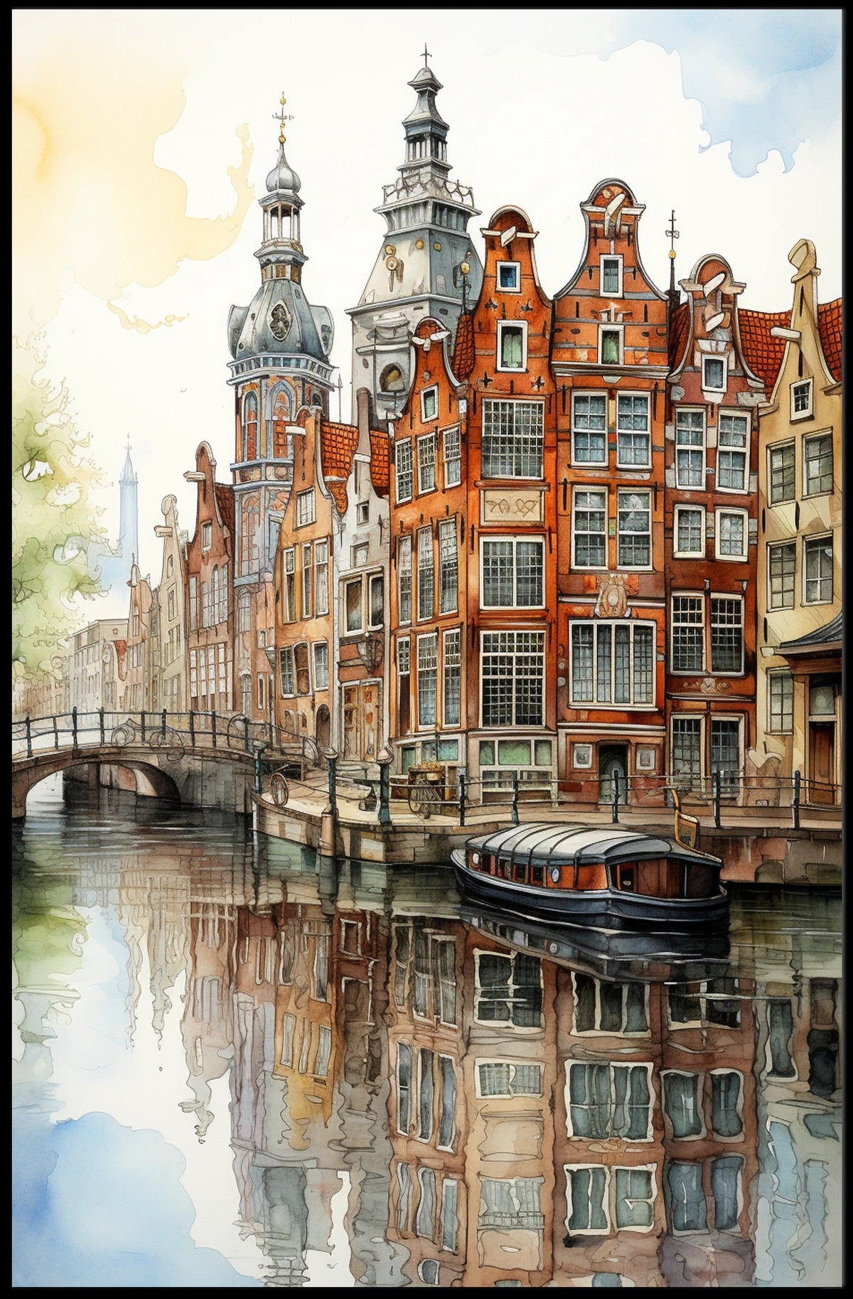 Amsterdam Canal Scene Classic Dutch Architecture Travel Poster