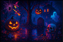 Halloween Night Spectacle Gothic Photography Realism NYC Skyline Spooky Vibe Urban Decor Lovers Poster