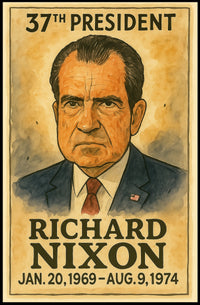Richard Nixon 37th President of the United States Exaggerated Cartoon Sketch Poster