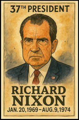 Richard Nixon 37th President of the United States Exaggerated Cartoon Sketch Poster