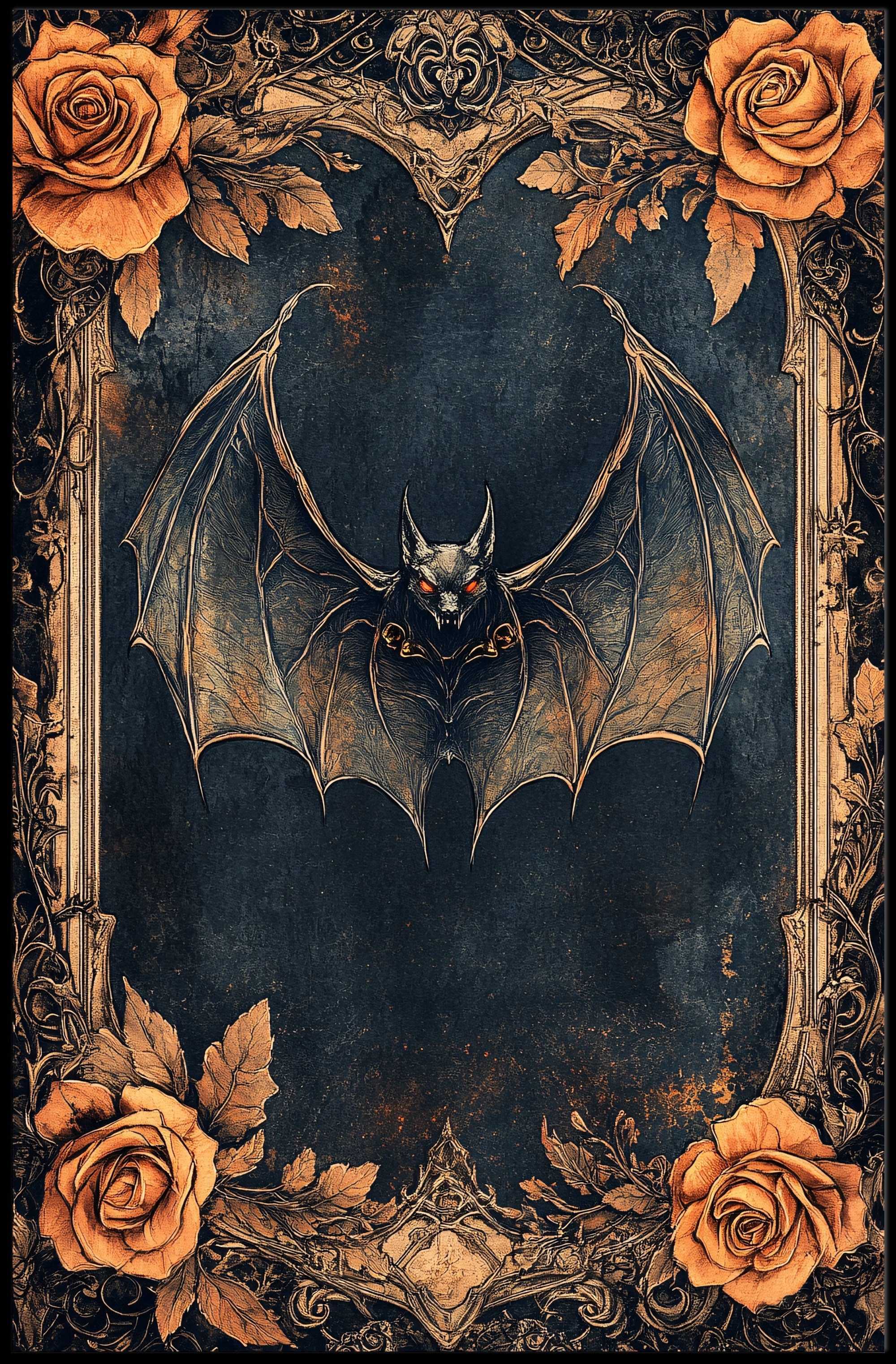Gothic Bat And Roses Poster