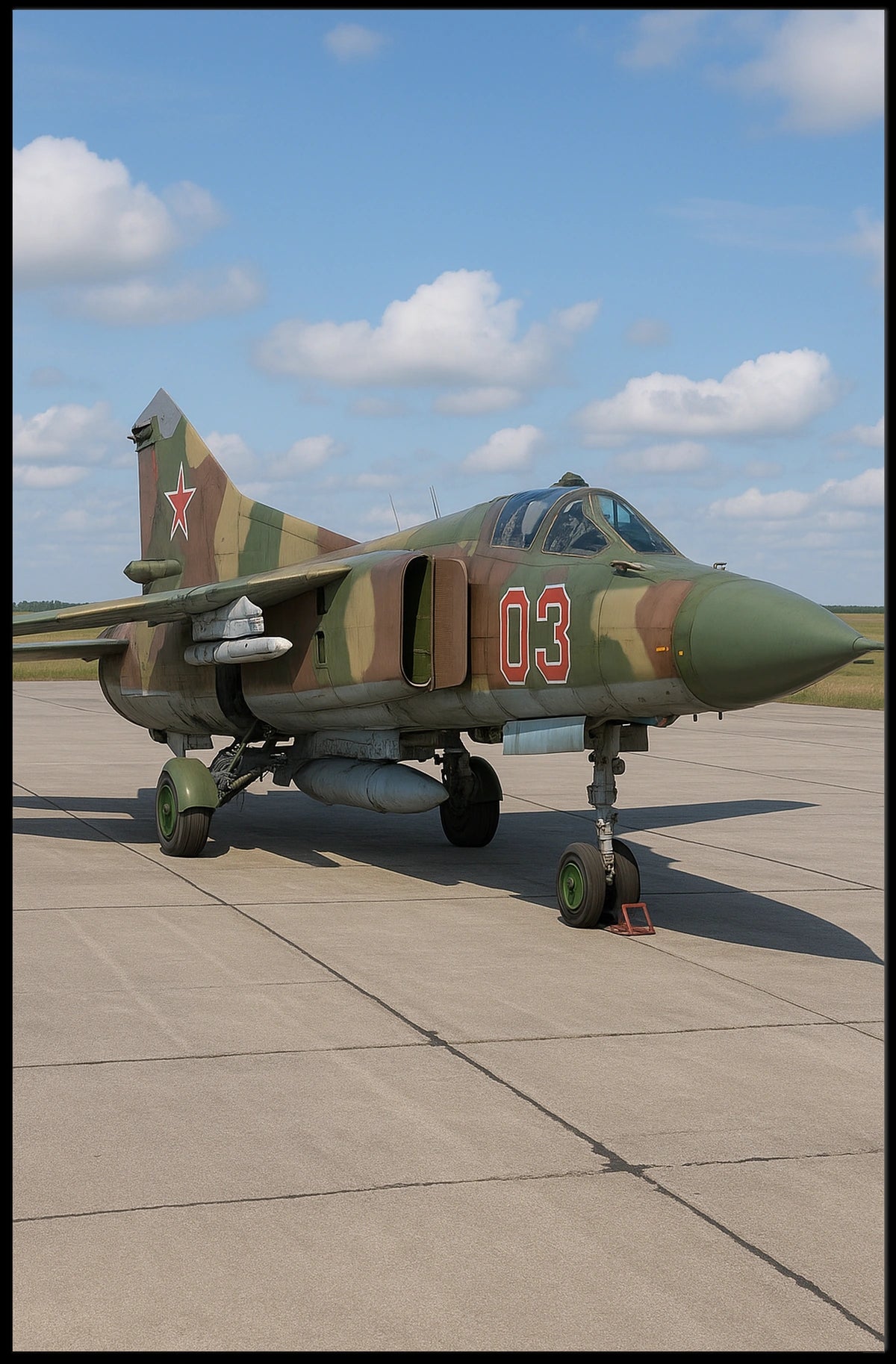 Military Aircraft Camouflage Scene Under Clear Skies Poster