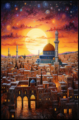 Sunset Over The Ancient City Poster