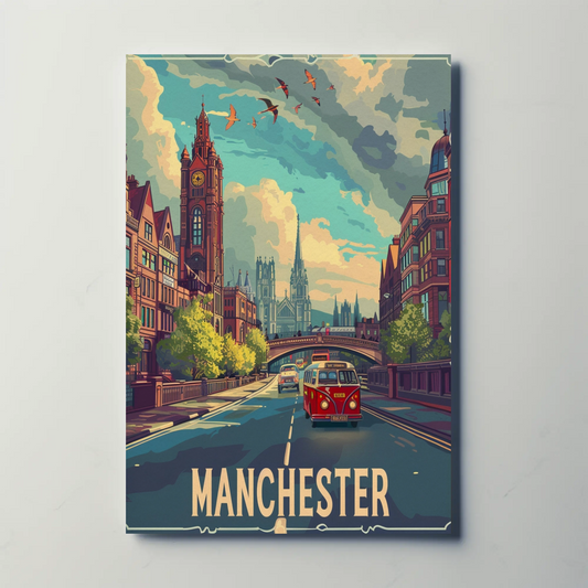 Manchester City Streetscape Travel Poster