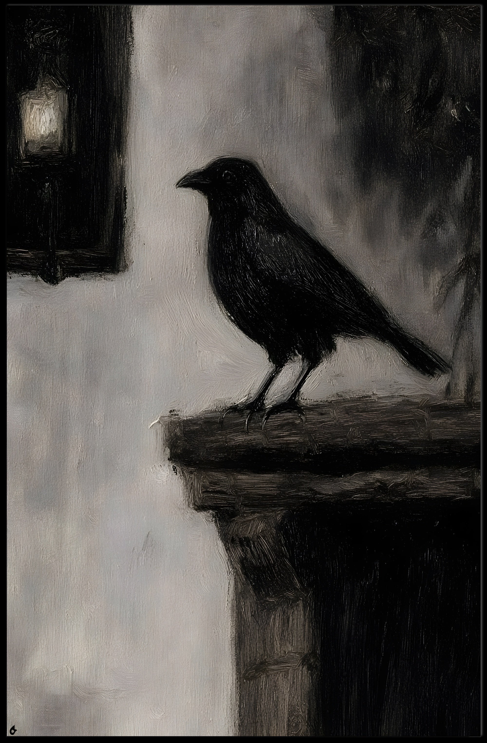 Raven on Stone Ledge: Impressionistic Animal Poster PosterGoat