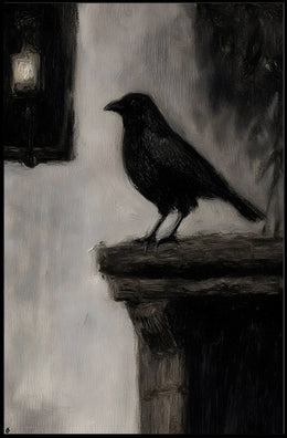 Raven on Stone Ledge: Impressionistic Animal Poster PosterGoat