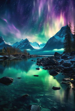 Aurora Borealis Mountain Serenity Artistic Poster