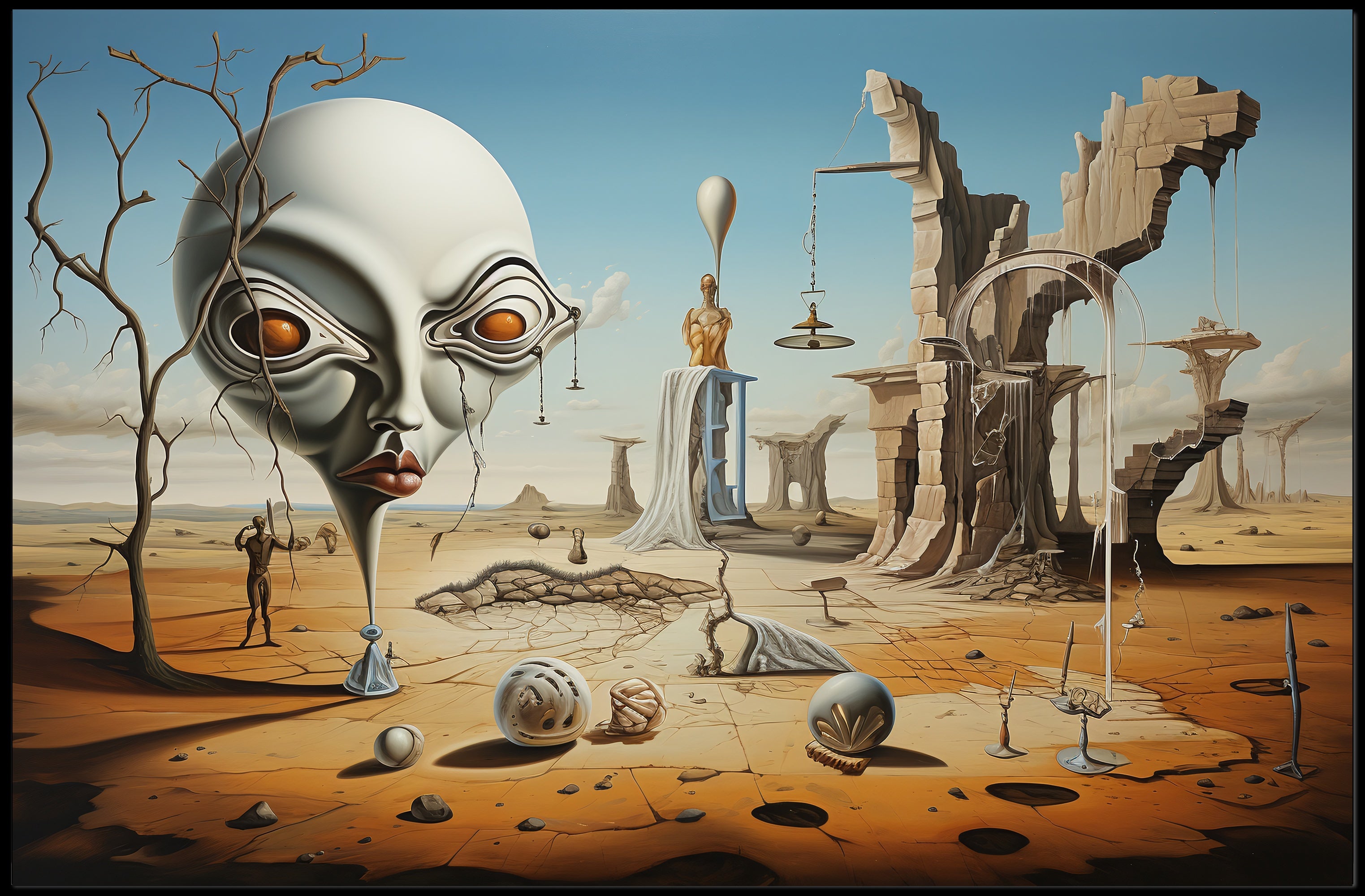 Surreal Desertscape with Abstract Alien Figure Artistic Poster