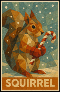 Geometric Squirrel with Candy Cane Poster