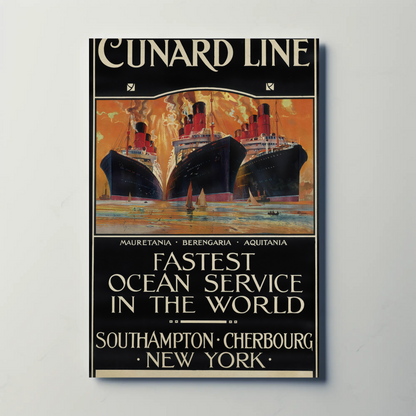 Cunard Line - Fastest Ocean Service Vintage Travel Poster