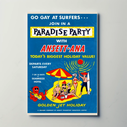 Paradise Party Vintage Poster - Ansett-ANA