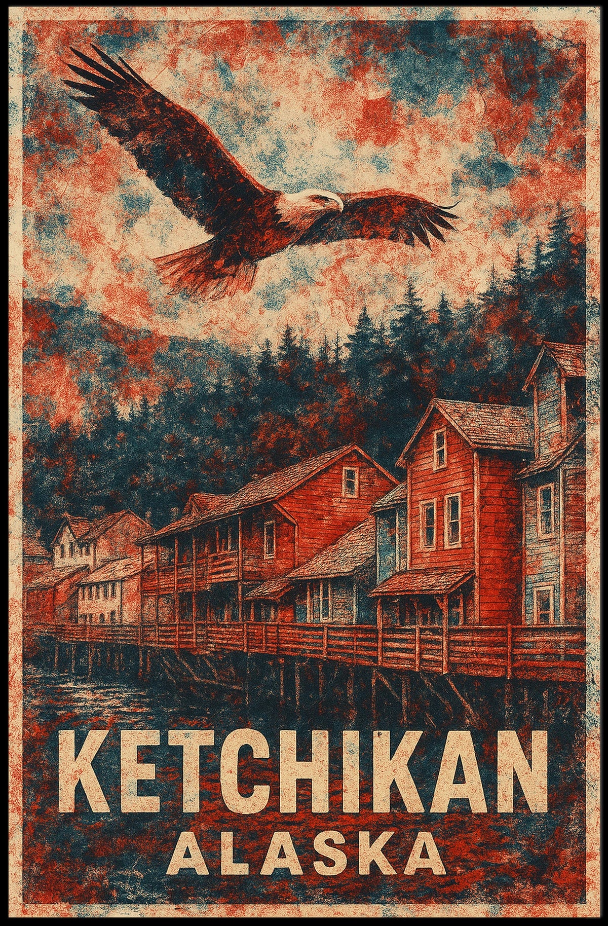 Ketchikan Eagles Vintage Coastal Travel Poster