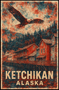 Ketchikan Eagles Vintage Coastal Travel Poster