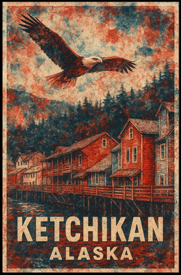 Ketchikan Eagles Vintage Coastal Travel Poster