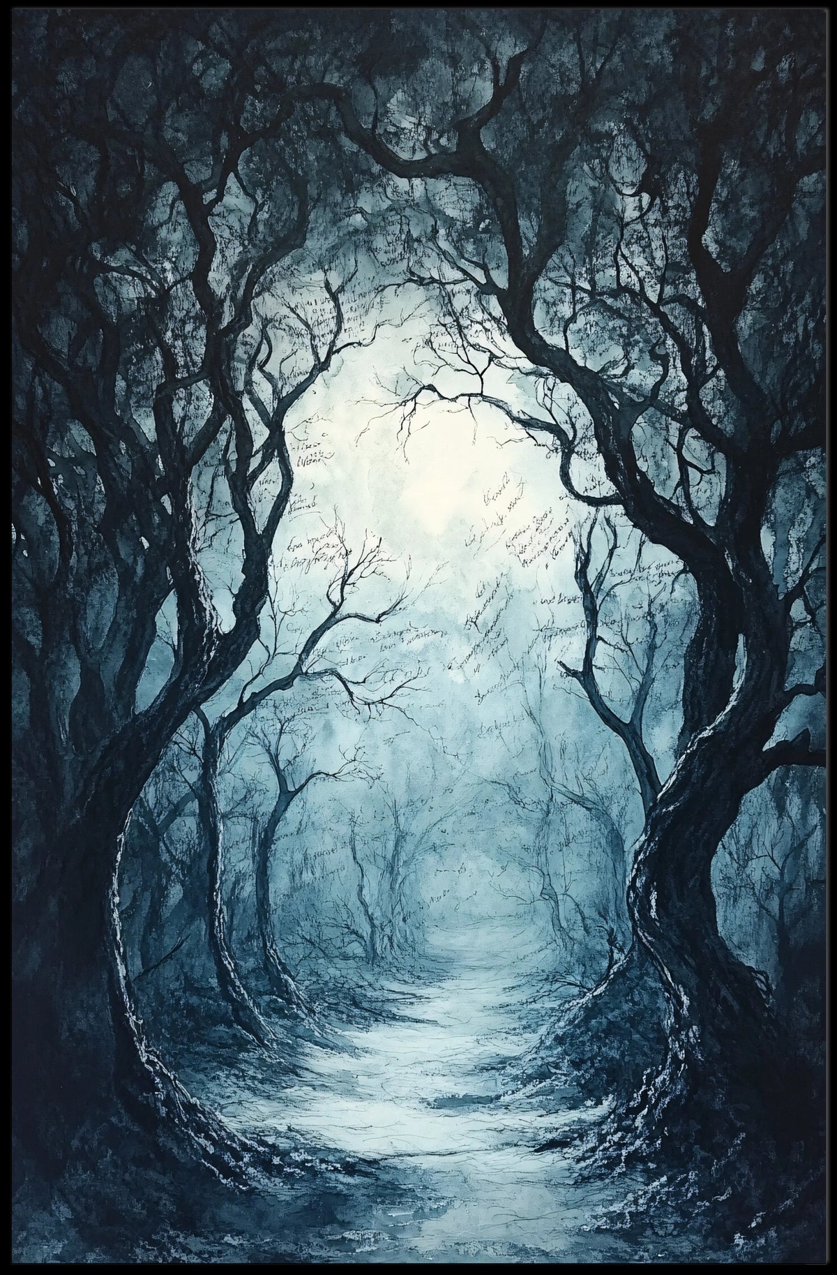 Misty Woodland Pathway Art Print Poster