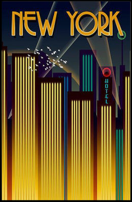 New York City Art Deco Skyline Poster Vintage Wall Art