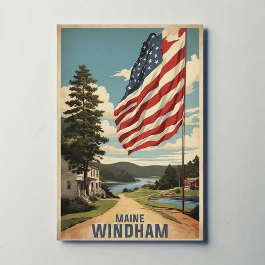 Windham New Hampshire Autumn Riverscape Vintage Travel Poster