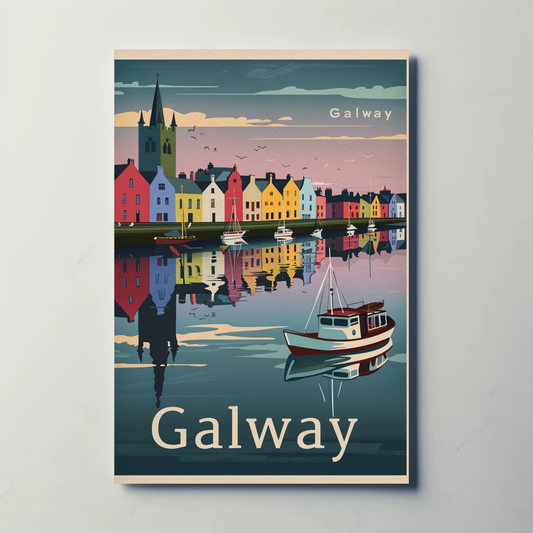 Galway Waterfront Reflections Ireland Travel Poster