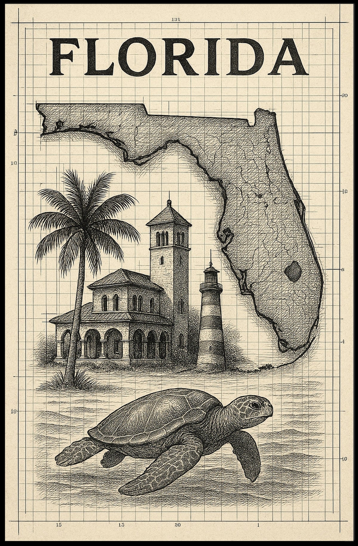 Florida Landmarks And Wildlife Poster