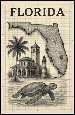 Florida Landmarks And Wildlife Poster