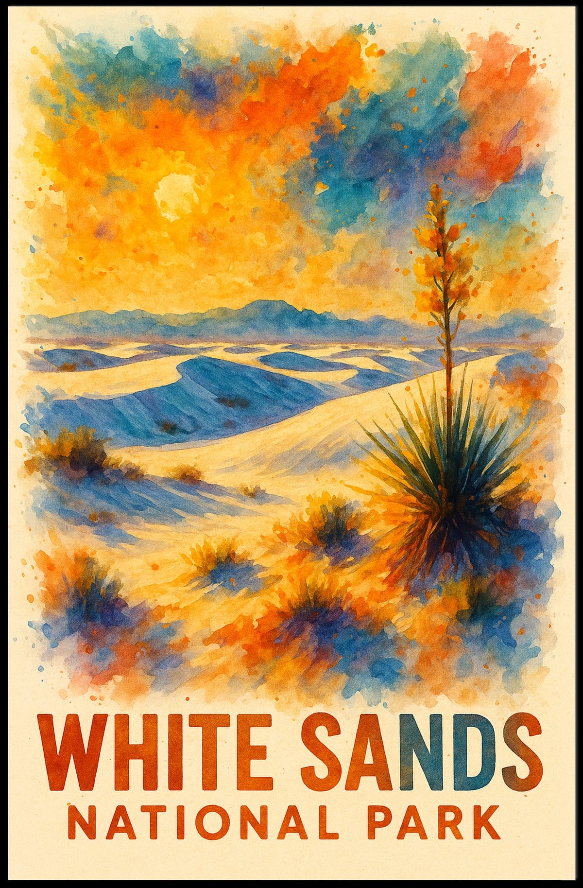 White Sands National Park Watercolor Art Poster