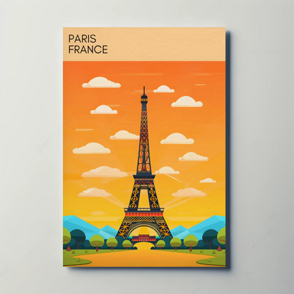 Paris France Bright Cartoon Eiffel Tower