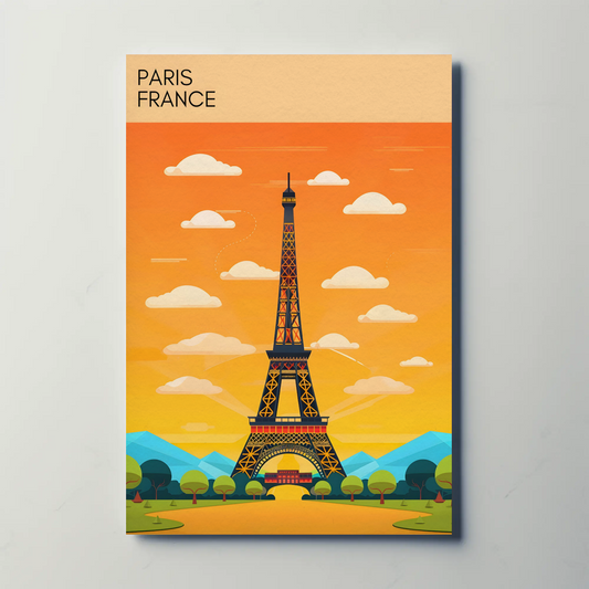 Paris France Bright Cartoon Eiffel Tower