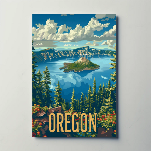 Crater Lake Sunset Reflection Travel Poster